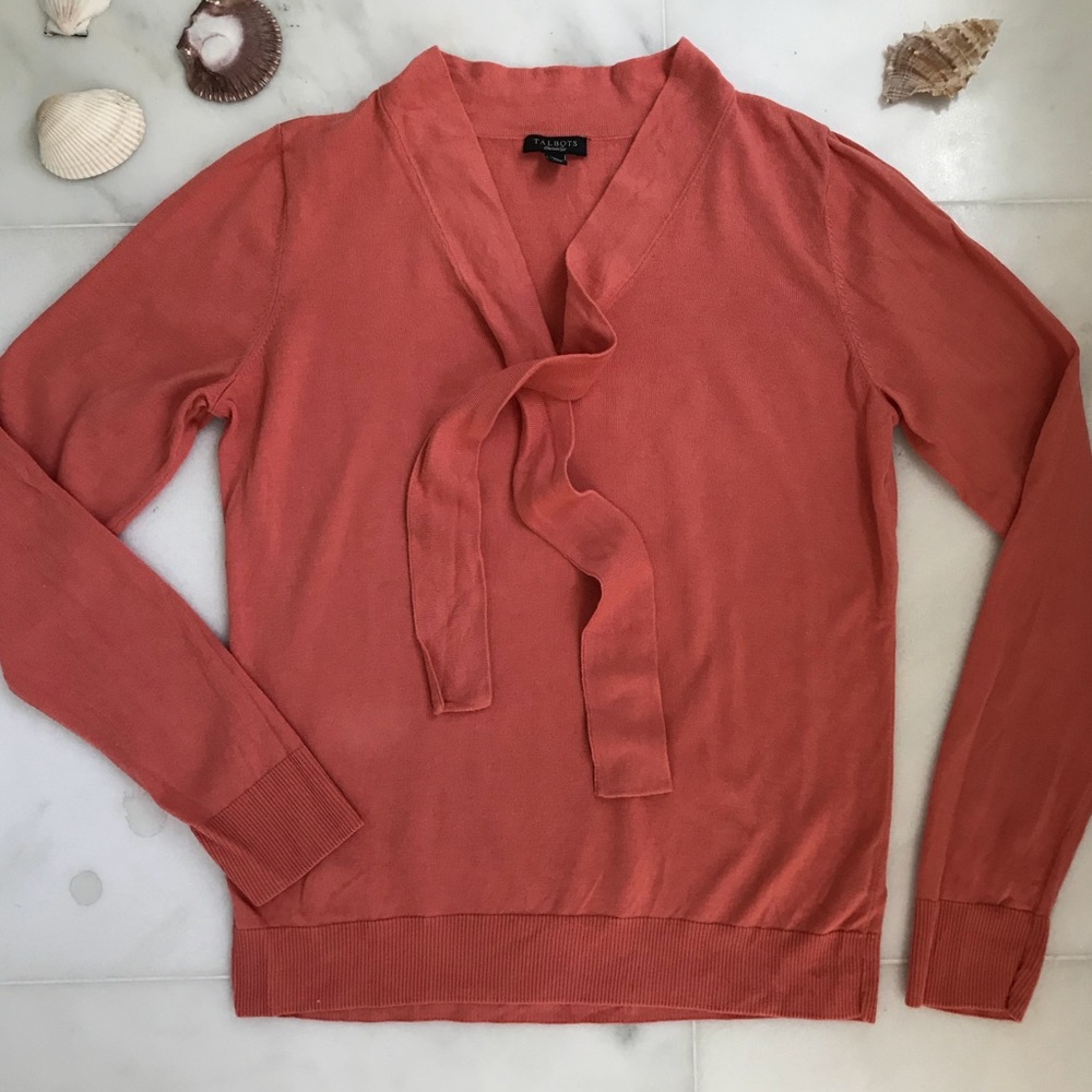 {Talbots} Pink Tie Neck Sweater Top
